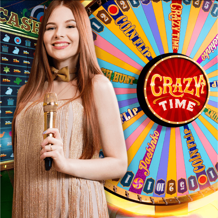 Evolution Crazy Time type live game show wheel conceptual scene